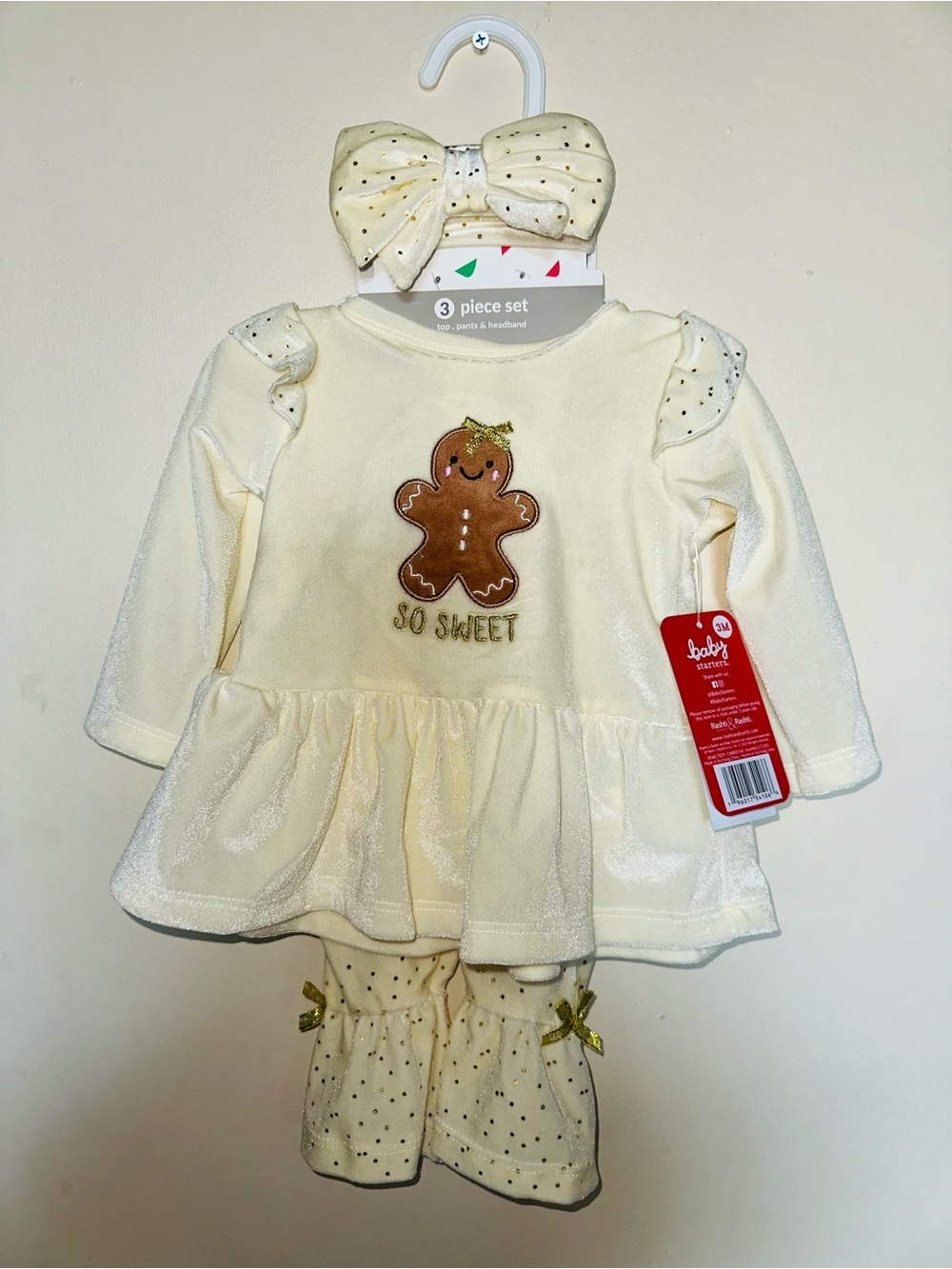 Baby Starters Holiday Cream Gingerbread 'So Sweet' 3-Piece Outfit
